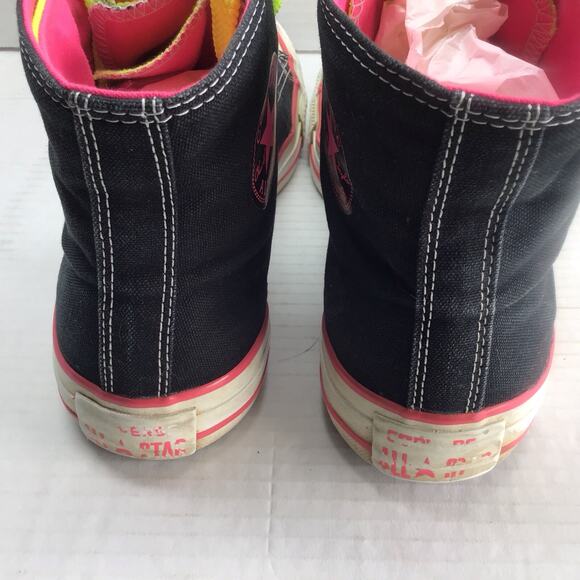 Converse Chuck Taylor 2-Fold Hi Top Black w/ Neon Pink & Green Women 10 / Men 8 - Picture 5 of 8